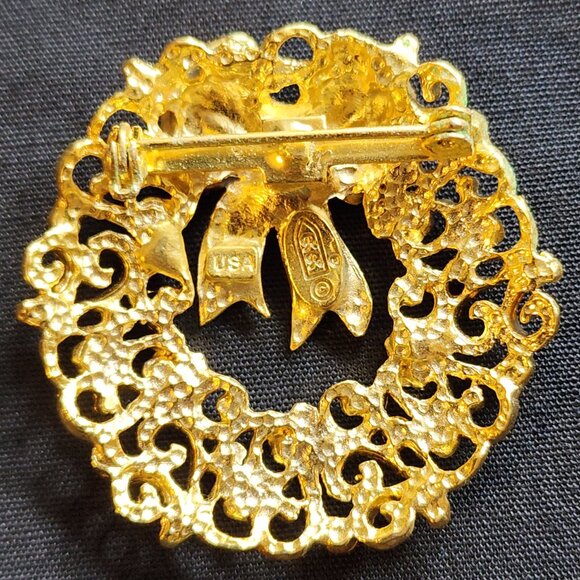 Vtg Robyn Rush Christmas Wreath RR USA & Christmas Tree Brooch Pin Rhinestones - Picture 3 of 16